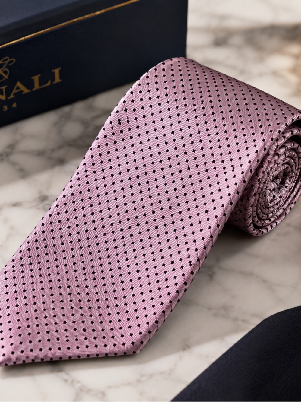 Imani Uomo Handmade 100% Silk Tie Pink Black Micro Dot Classic Men’s Necktie